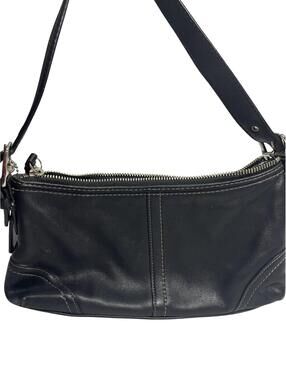 Coach Shoulder Bag Womens Small Black Leather Adjustable Strap Bag Charm Zip